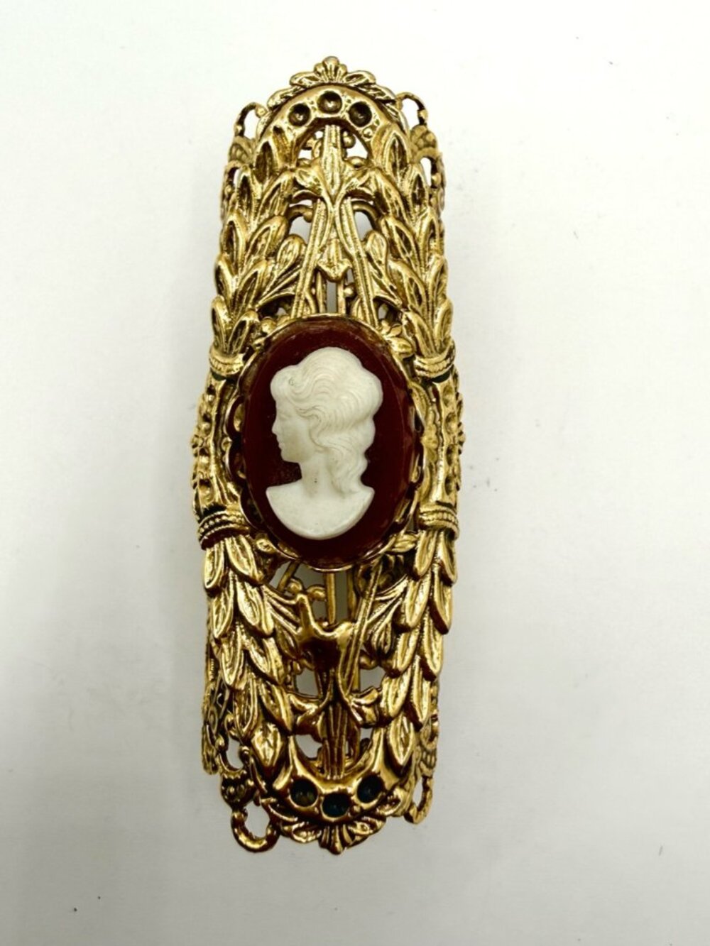 Vintage Cameo Armor Ring Gold Tone Filigree Adjustable Full Finger Shield
